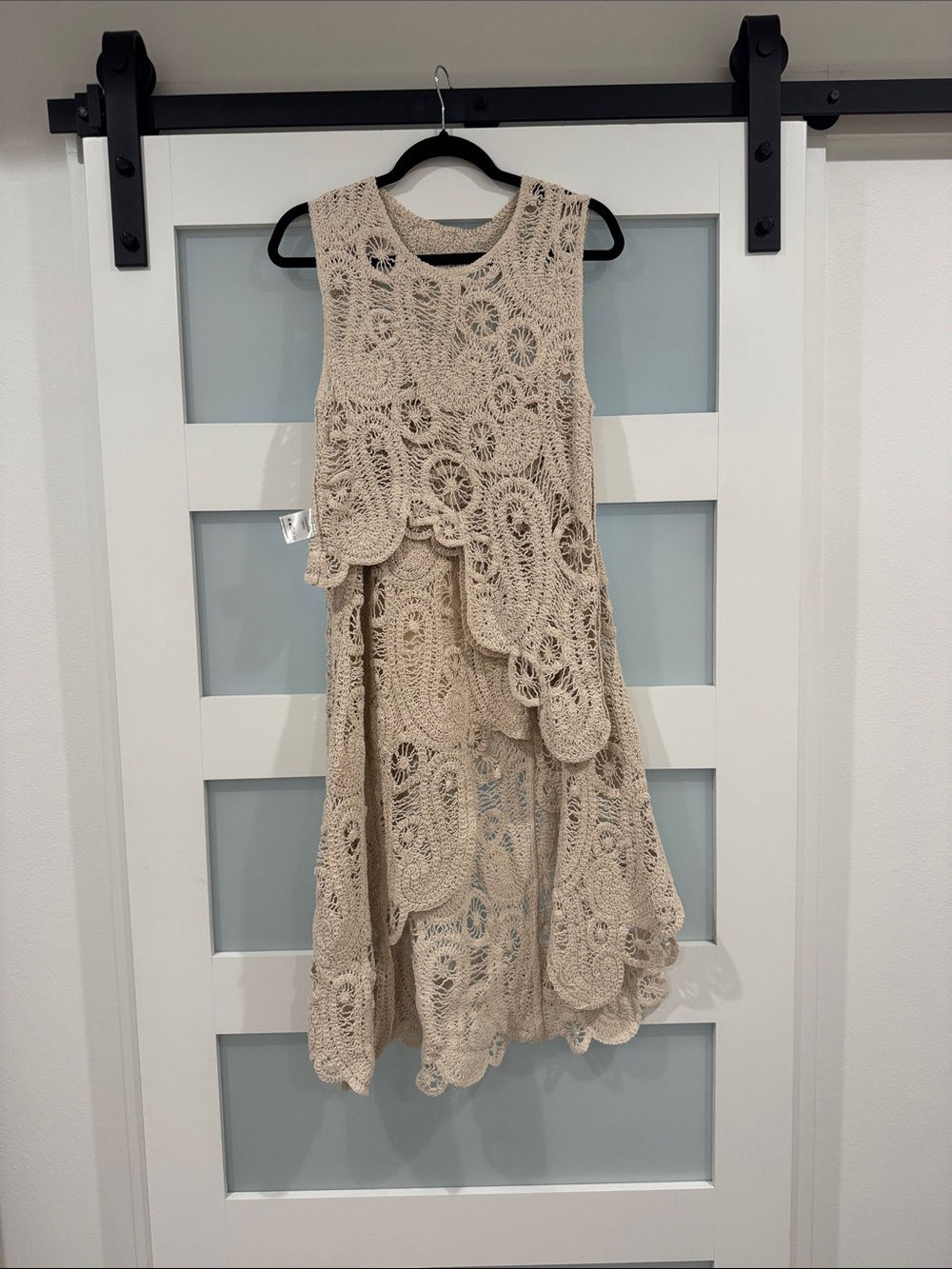 Beige Crochet Layered Midi top and skirt set